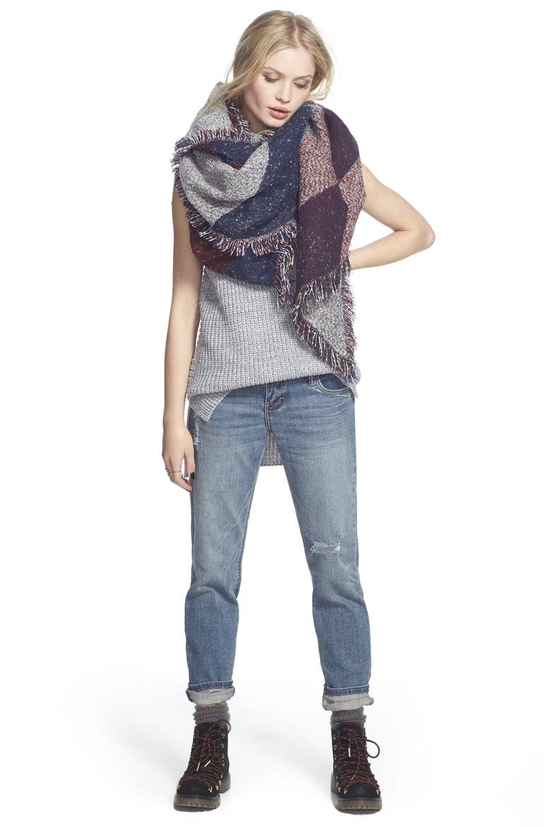 Marled Colorblock Oblong Scarf, Alternate, color, NAVY/ RED
