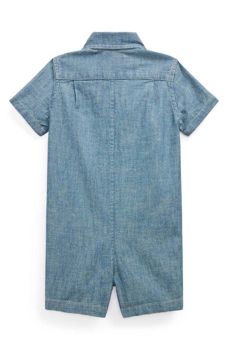 Ralph Lauren Chambray Button-Down Polo Romper, Alternate, color, Quincy Wash