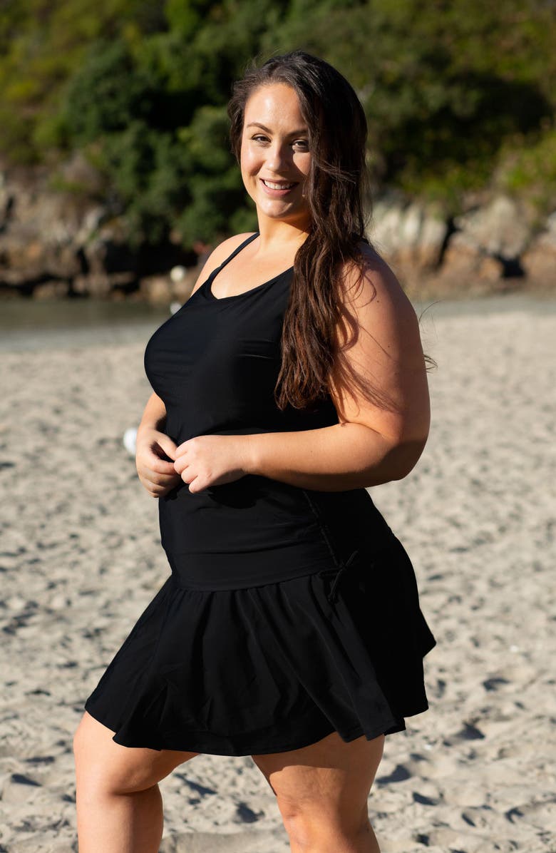 Calypsa Plus Size Maya Tankini Swim Top With Removable Cups, Alternate, color, Black