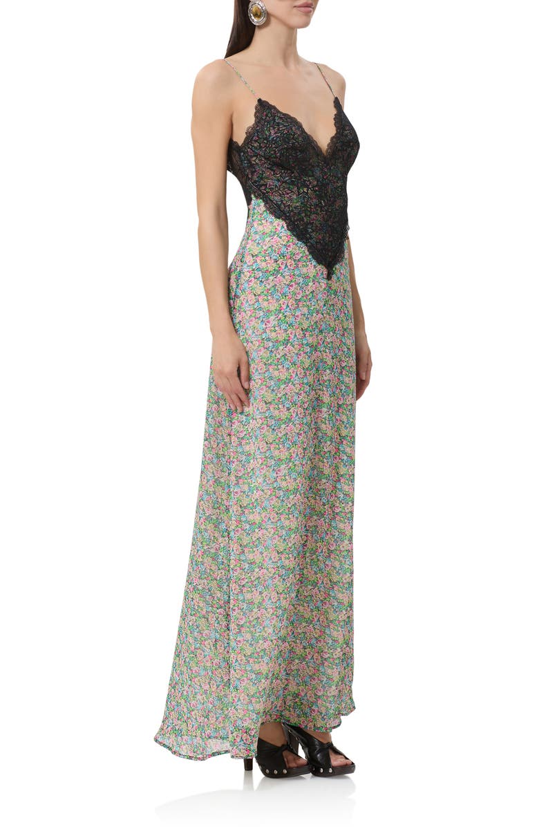 AFRM Prianka Floral Lace Inset Maxi Dress, Alternate, color, Soft Stripe