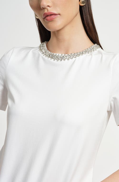 Isaac Mizrahi New York Embellished Jewel Neck T-shirt In White