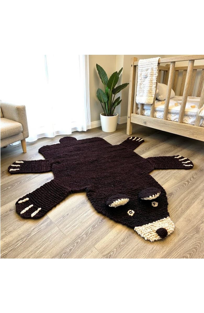 Finn + Emma Organic Wool Play Mat + Nursery Rug | Brown Bear, Alternate, color, Brown