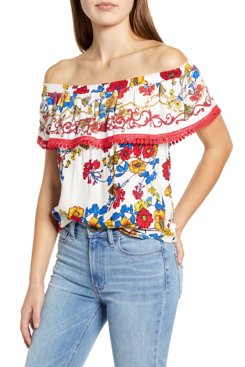 Gibson x Hi Sugarplum! Naples Convertible Off the Shoulder Top, Main, color, LEONI PRINT/ ROSSA