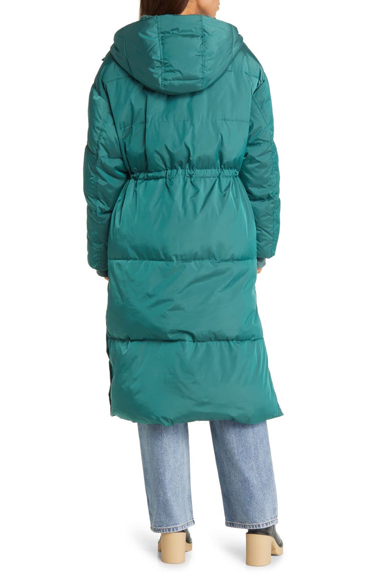 Keeley Faux Shearling Trim Longline Puffer Coat, Alternate, color, SEAFLOOR