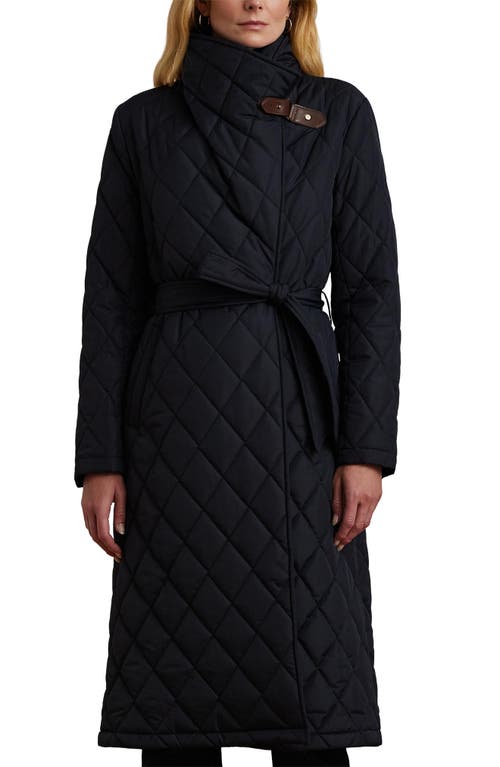 Ralph Lauren Lauren  Quilted Long Wrap Jacket In Blue