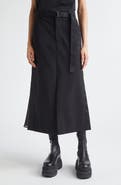 Sacai Belted Wool Suiting & Satin Pencil Skirt