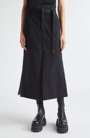 Sacai Belted Wool Suiting & Satin Pencil Skirt