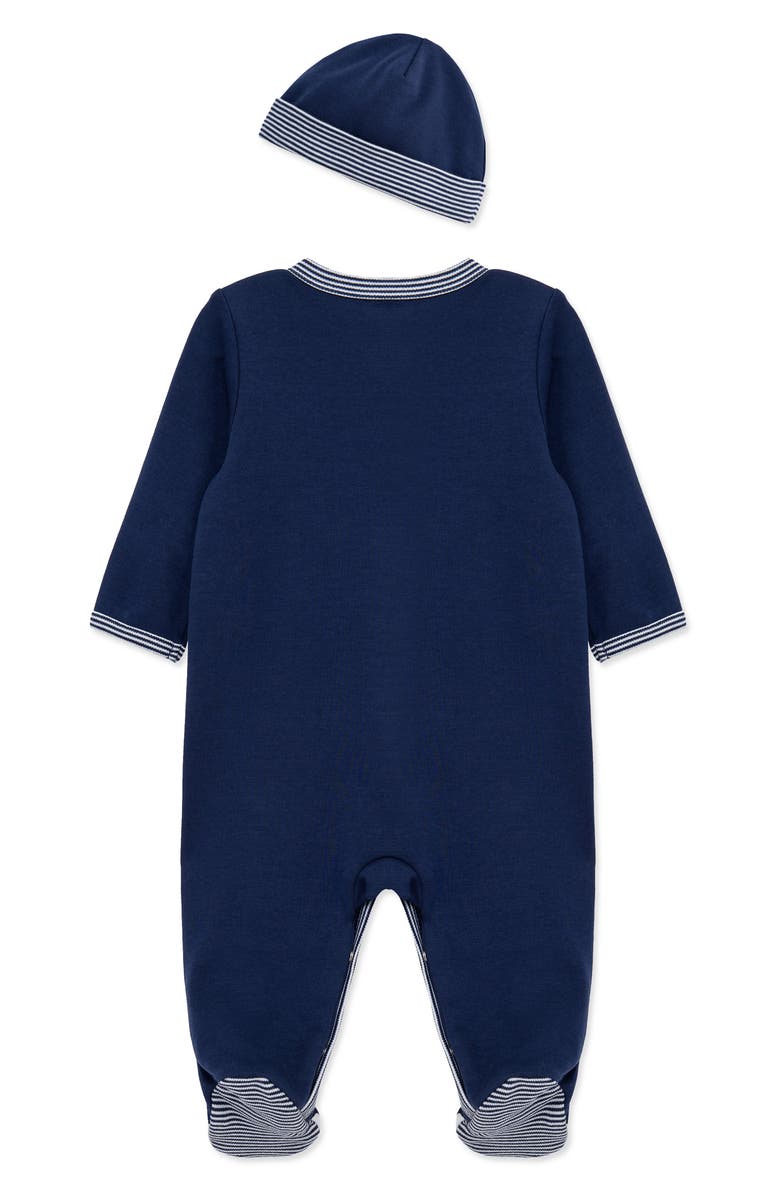 Little Me Sports Cotton Footie & Hat Set, Alternate, color, Blue