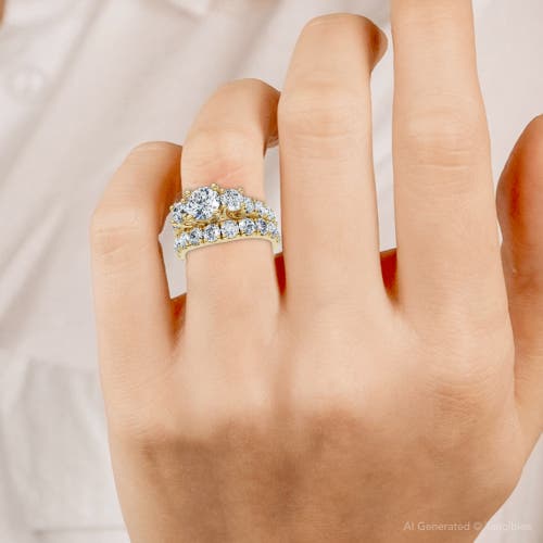 Bliss Diamond 2ct Tw 3-stone Diamond Engagement Wedding Ring Set 14k Gold Or Pt Lab Grown In Gold
