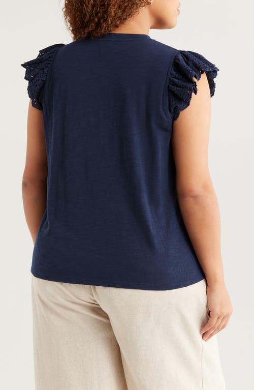 Caslon ® Mixed Media Eyelet Trim Top In Blue