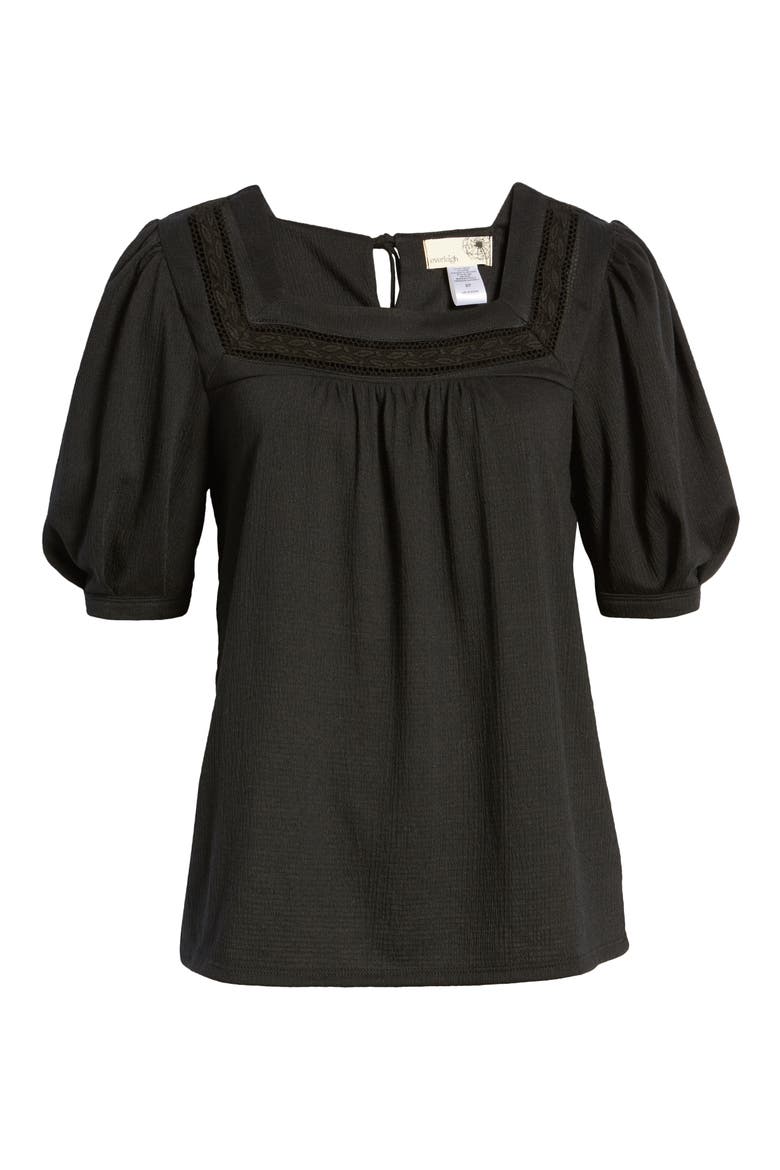 Square Neck Lace Knit Top, Alternate, color, BLACK