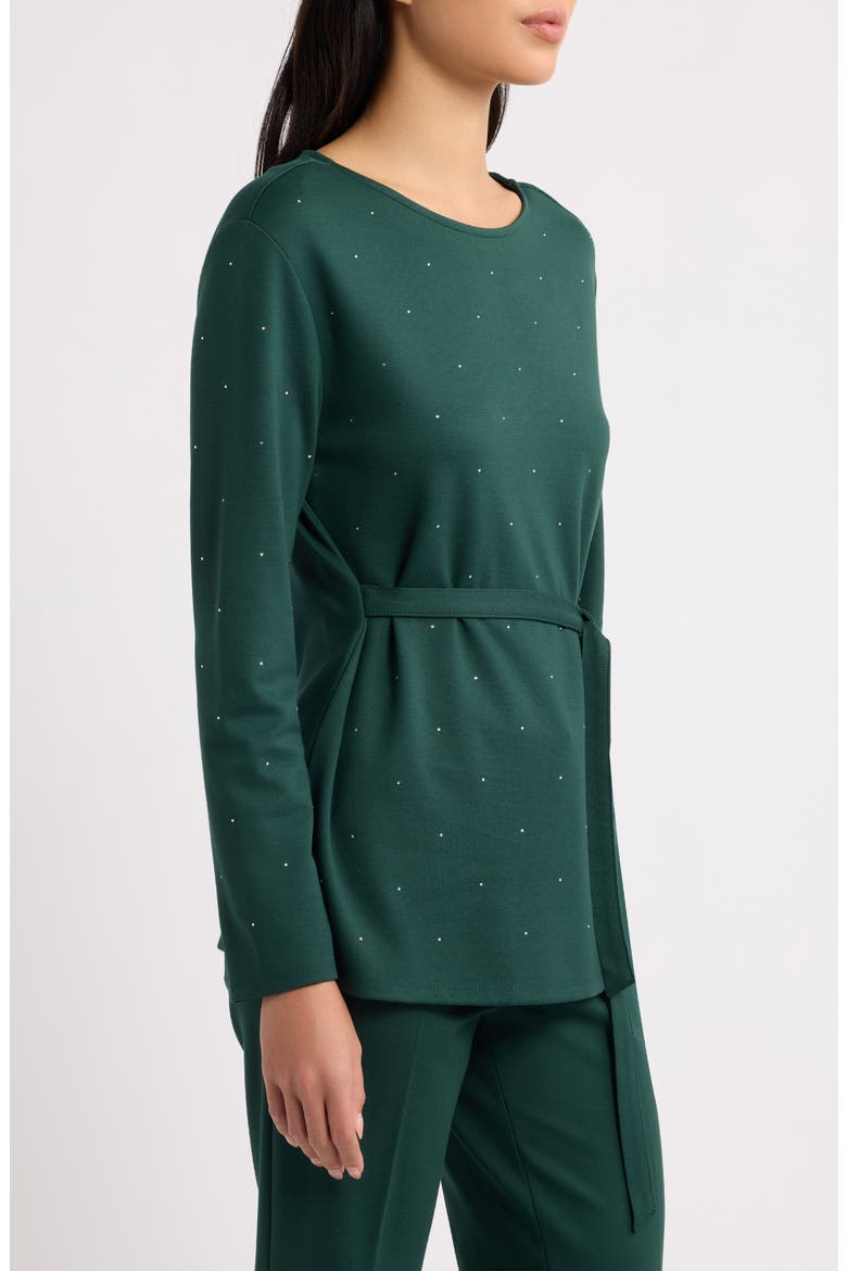 Belted Rhinestone Boat Neck Knit Top, Alternate, color, PINE FOREST