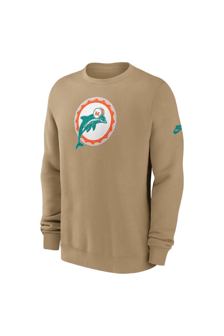 Men's Nike Tan Miami Dolphins Swing Pass Rewind Club Pullover Sweatshirt, Alternate, color, Tan