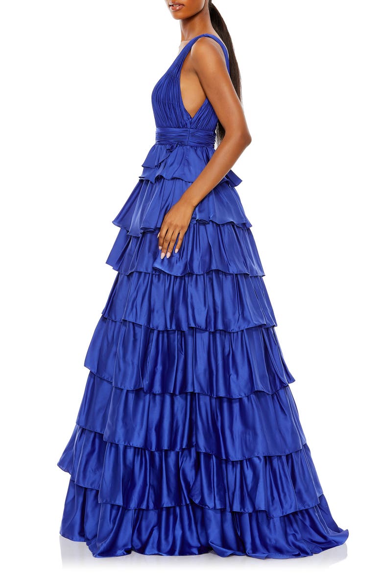 Ruffle Tiered Sleeveless Gown, Alternate, color, COBALT