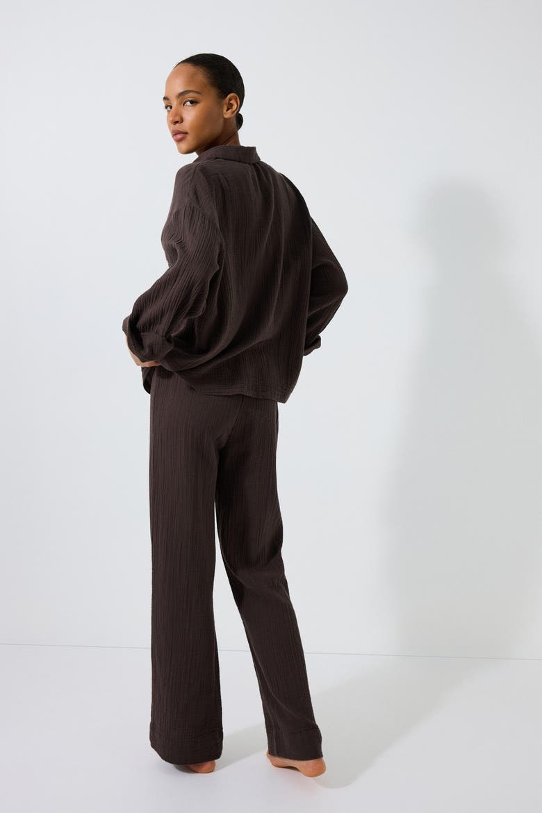 Cotton Muslin Pajamas, Alternate, color, Dark brown