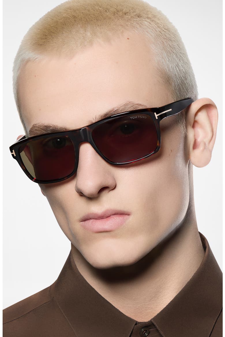August 58mm Rectangular Sunglasses, Alternate, color, DARK HAVANA / GREEN