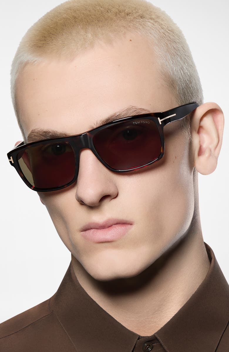TOM FORD August 58mm Rectangular Sunglasses, Alternate, color, Dark Havana / Green