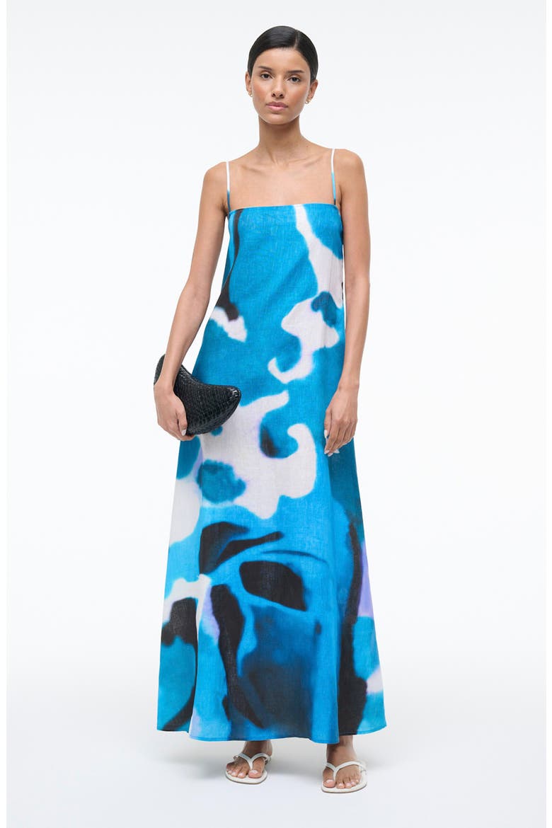Laura Print Linen Maxi Dress, Alternate, color, BLUE HAZE