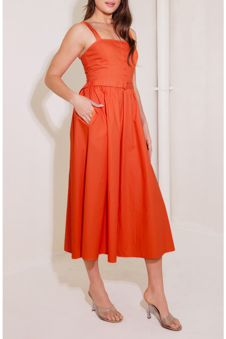 Belted Cotton Midi Dress, Alternate, color, TOMATO
