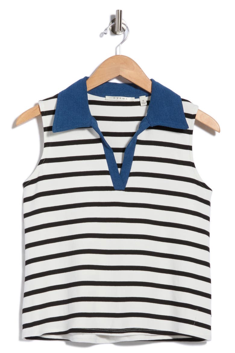 Contrast Collar Stripe Vest, Main, color, BONE/ BLACK MEDIUM WASH