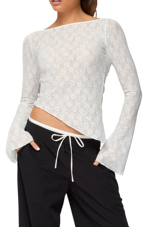 Mare Asymmetric Sheer Lace Top