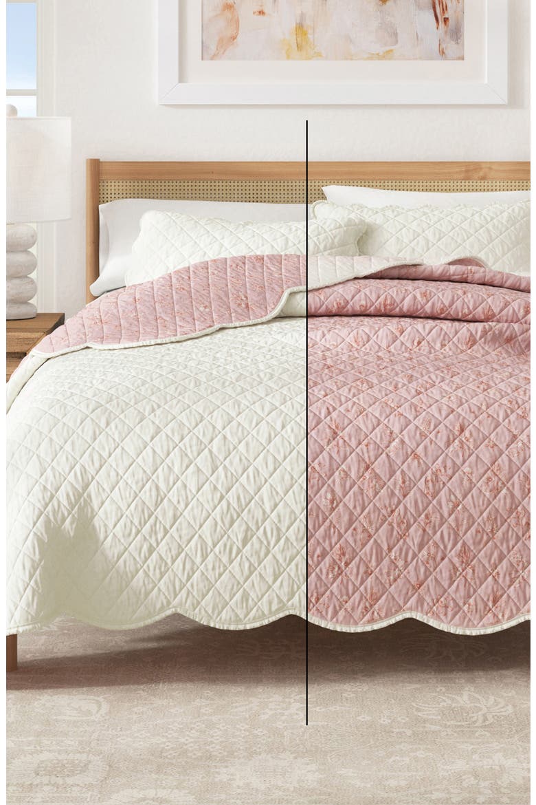 Floral Scalloped Cotton Quilt & Sham Set, Alternate, color, SPRING PETALS PEACH