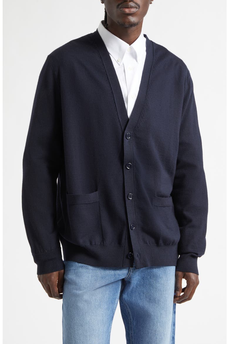 Cotton V-Neck Cardigan, Main, color, DARK NAVY