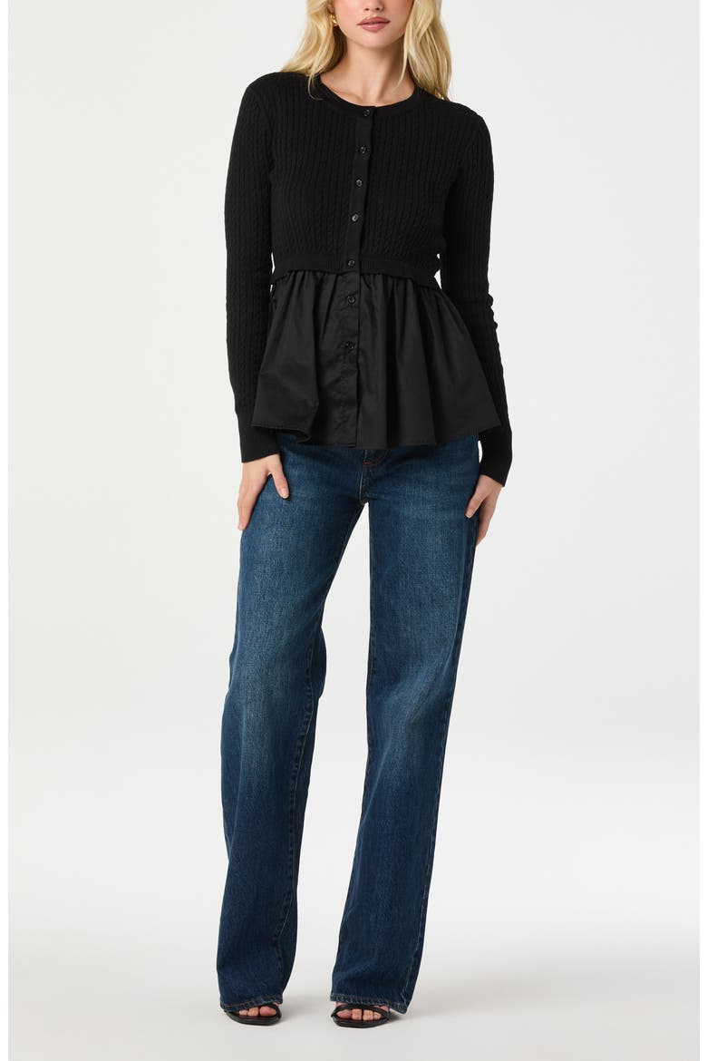 Mixed Media Peplum Top, Alternate, color, BLACK