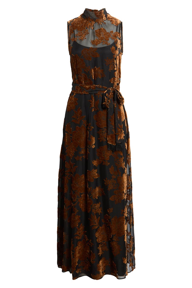 Velvet Burnout Sleeveless Maxi Dress, Alternate, color, BLACK MULTI