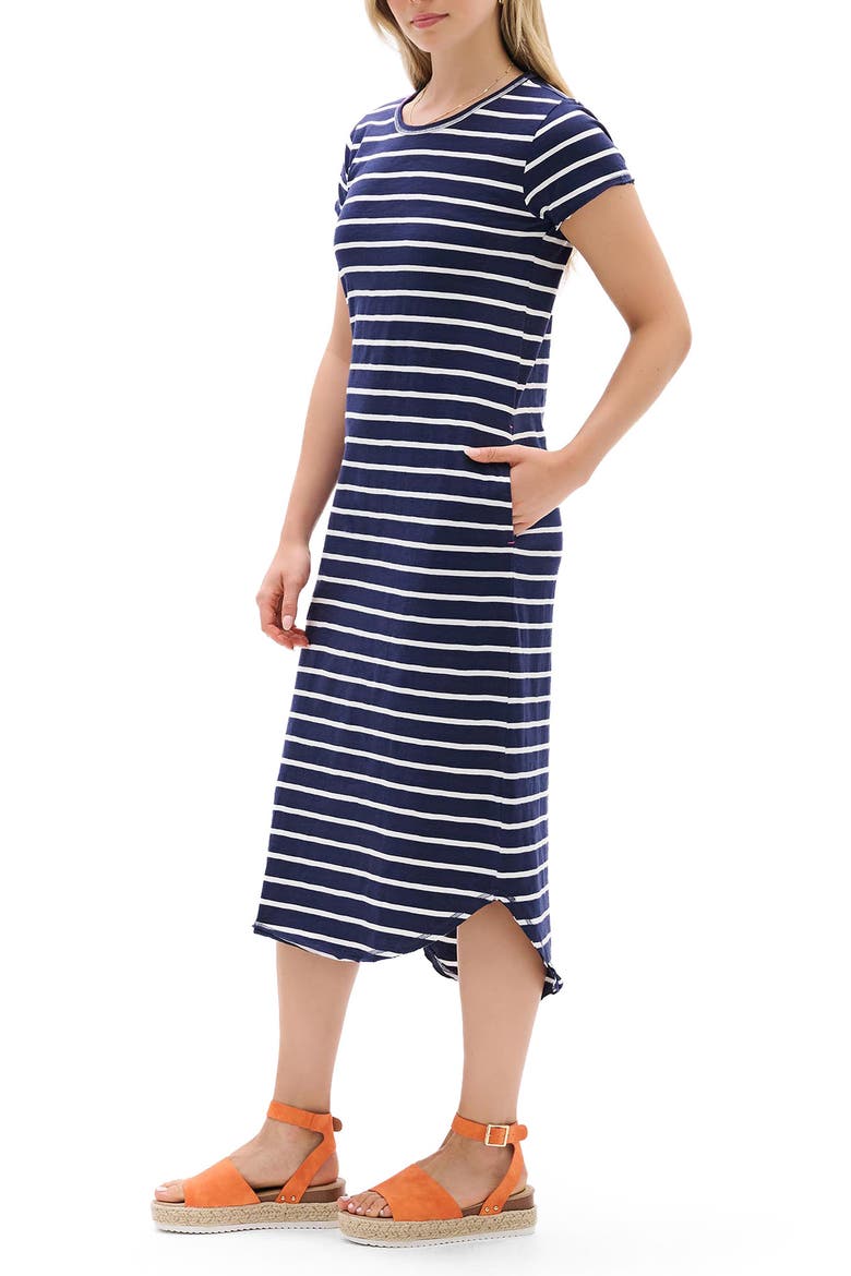 Stripe Jersey Midi Dress, Alternate, color, PATRIOT BLUE