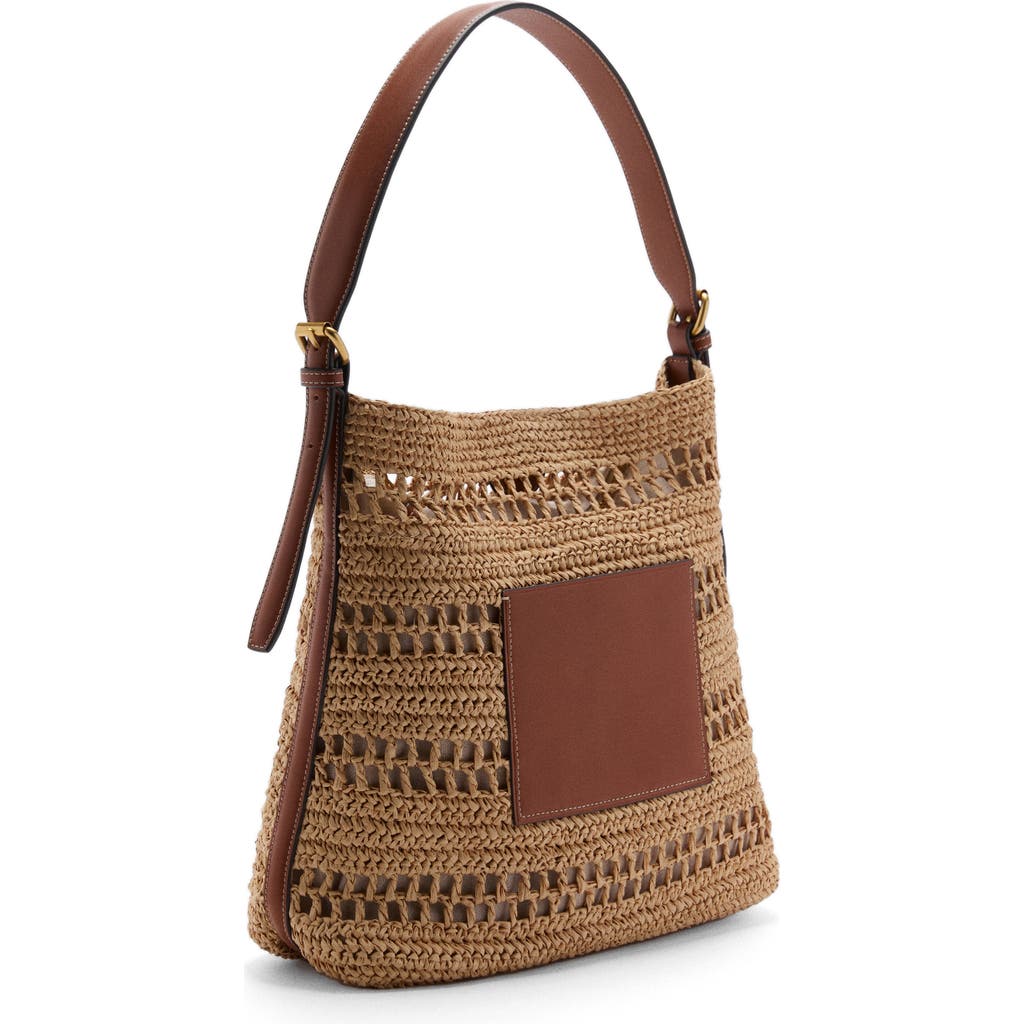 Mango Raffia Lined Tote Bag In Brown