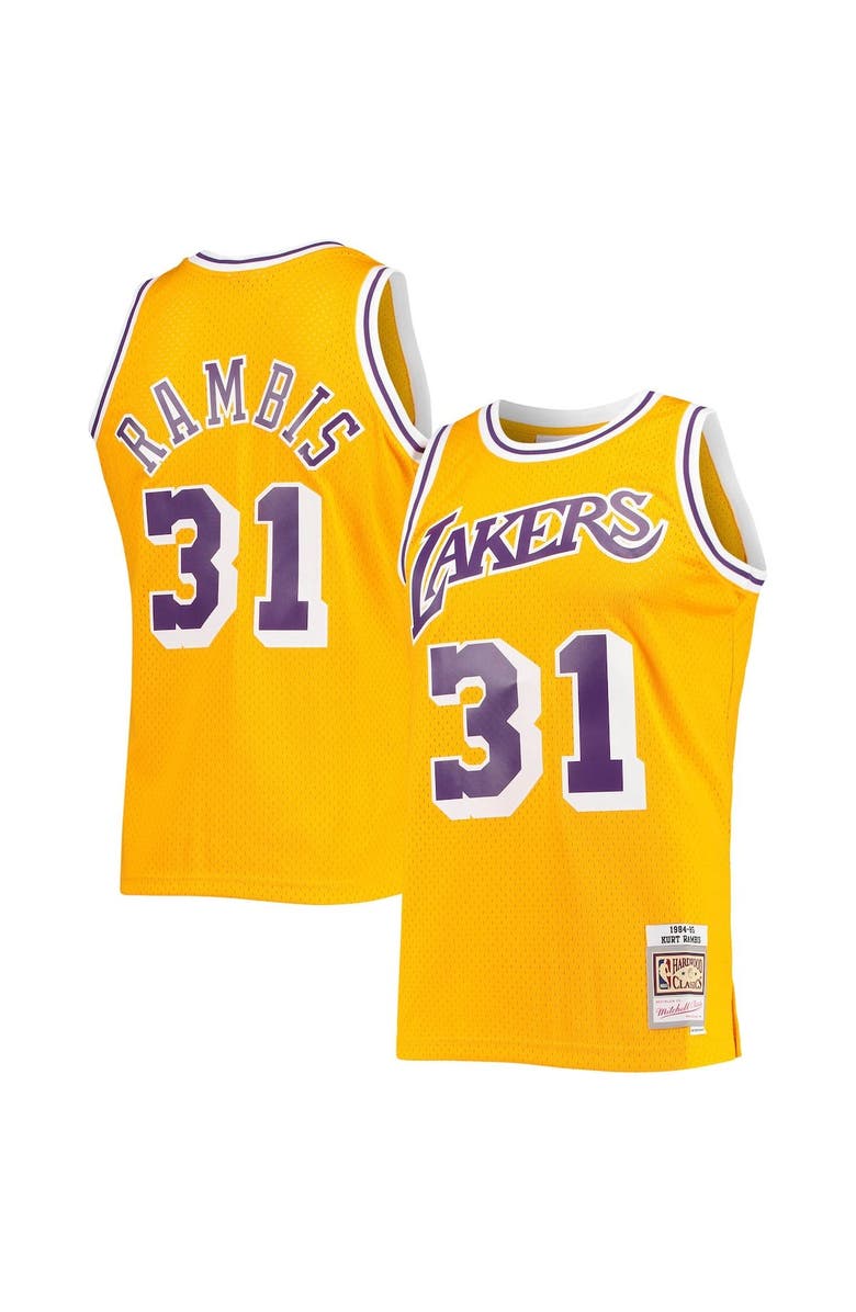 Mitchell & Ness Men's Mitchell & Ness Kurt Rambis Gold Los Angeles Lakers 1984/85 Swingman Jersey, Alternate, color,