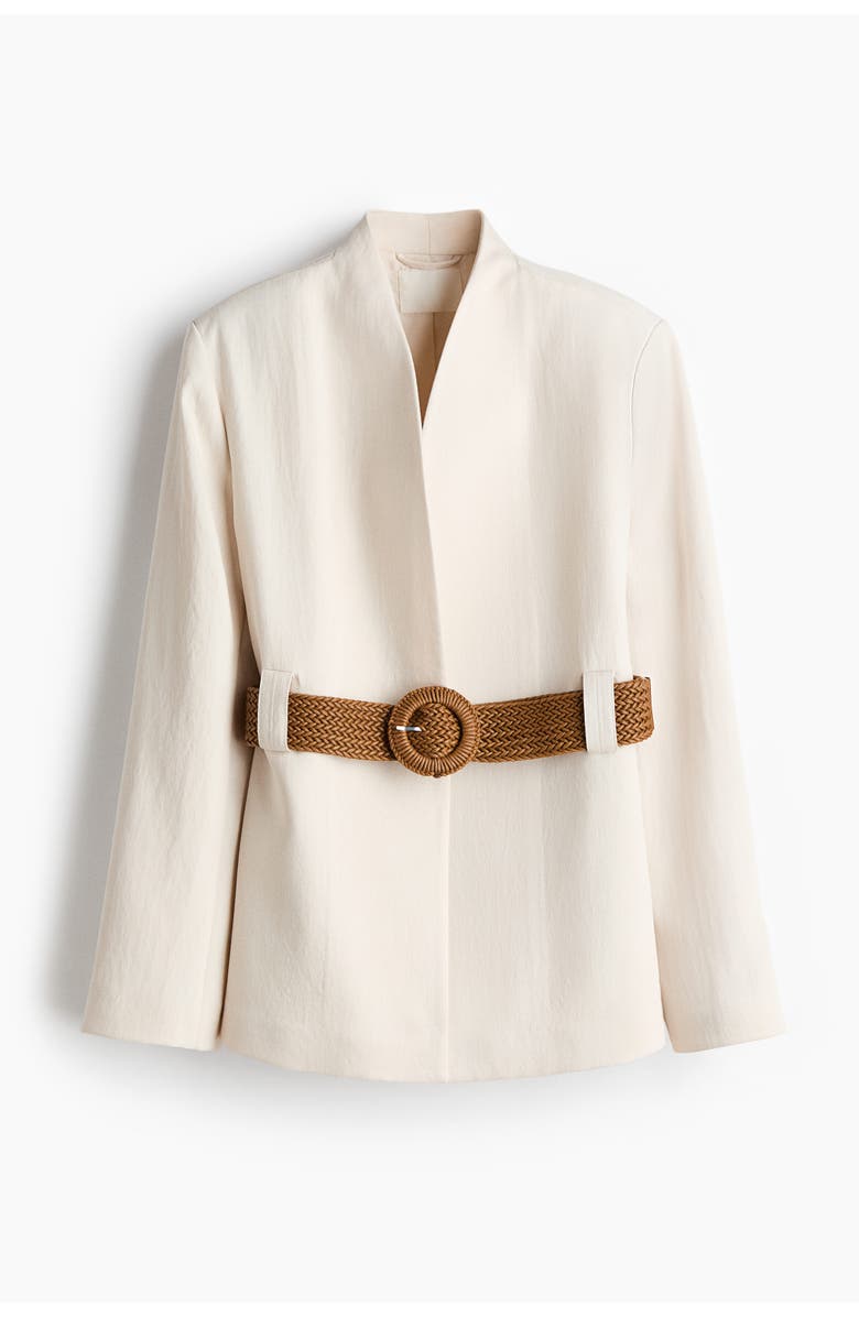 H&M Belted Lapelless Blazer, Main, color, Cream