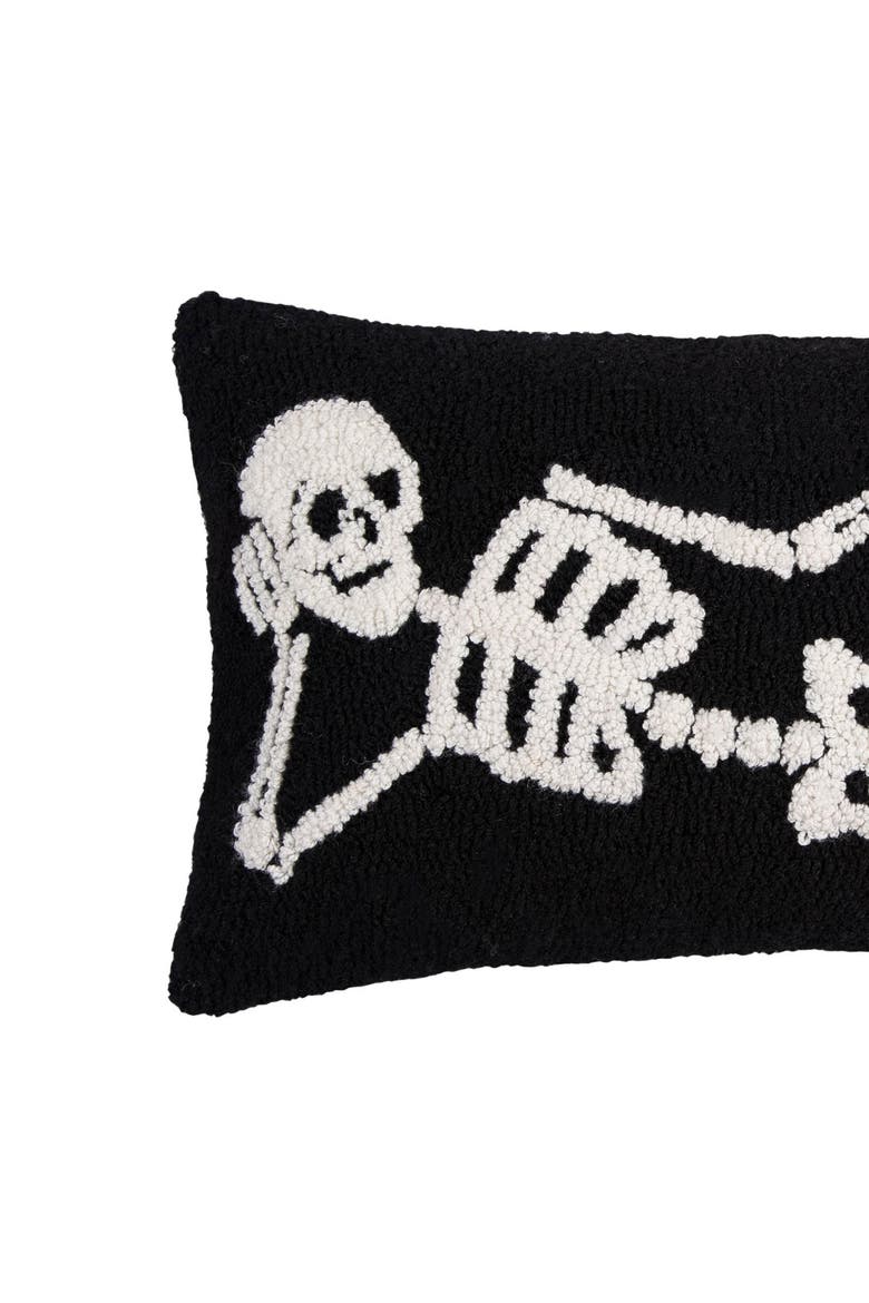 Relaxed Pose Skeleton Halloween Hooked Accent Pillow 12" x 24", Alternate, color, Black