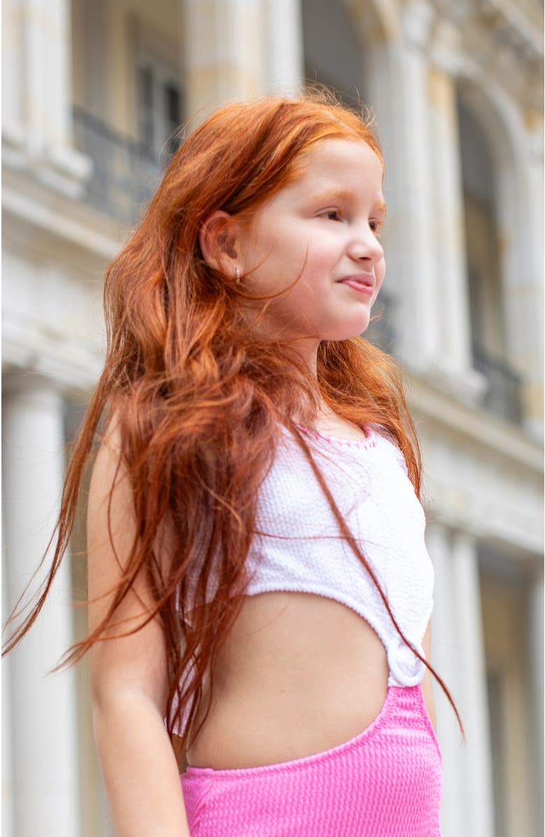 NESSI BYRD Textured Geometric Cutout with Ring Detail One-Piece Swimsuit, Alternate, color, White