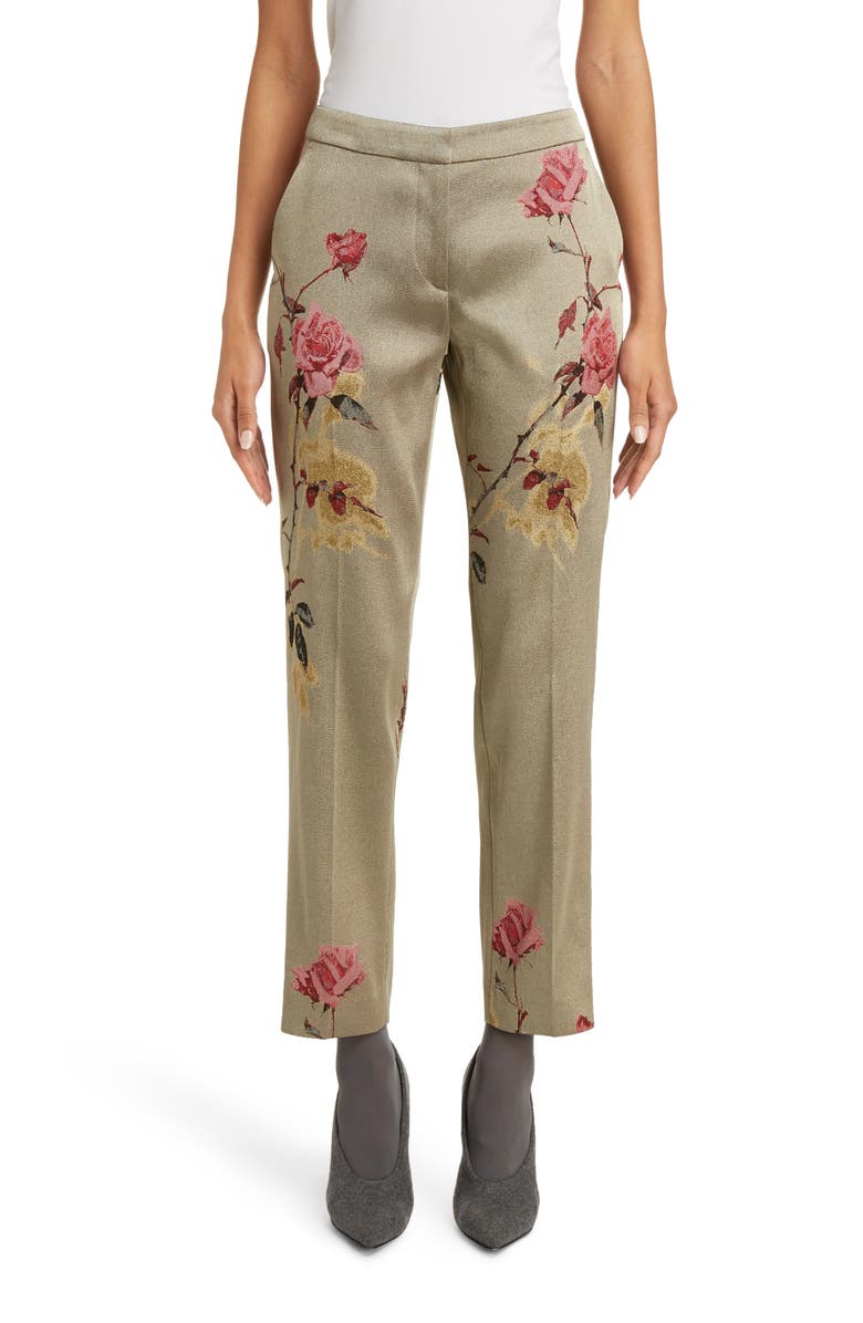 Dries Van Noten Poumas Rose Jacquard Ankle Pants, Main, color, Gol