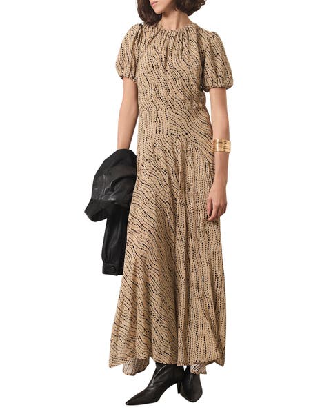 Puff Sleeve Printed Maxi Dress