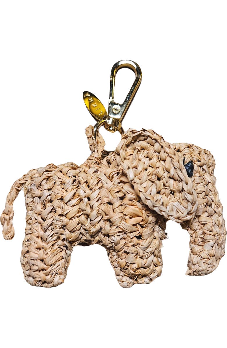 LIKHA Elephant Raffia Bag Charm, Main, color, Brown