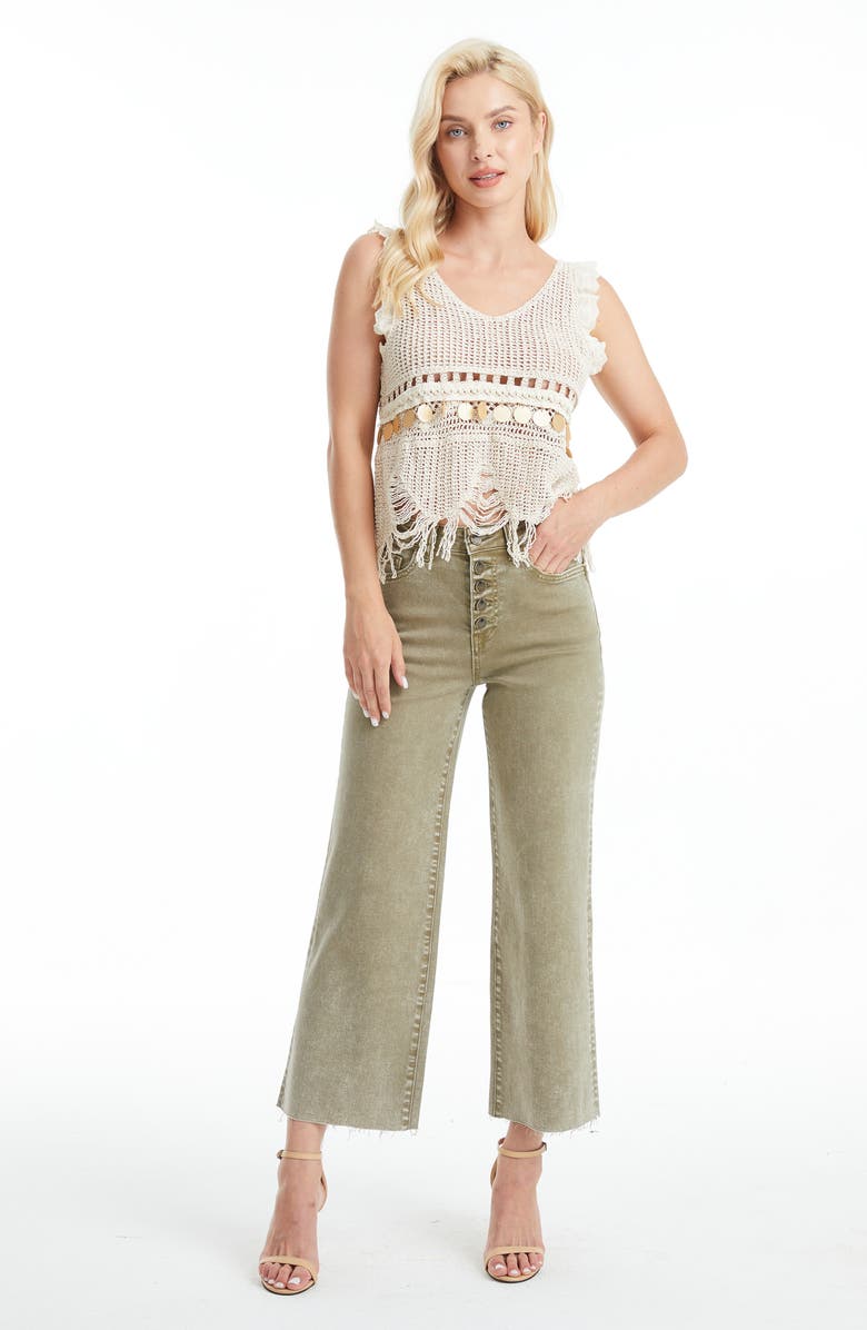 Bayeas High Waist Raw Hem Ankle Wide Leg Jeans, Alternate, color, Martini