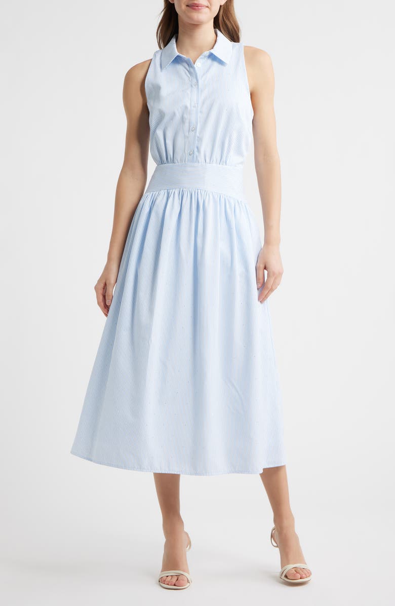 Sam Edelman Stripe Sleeveless Shirtdress, Main, color, White/ Blue