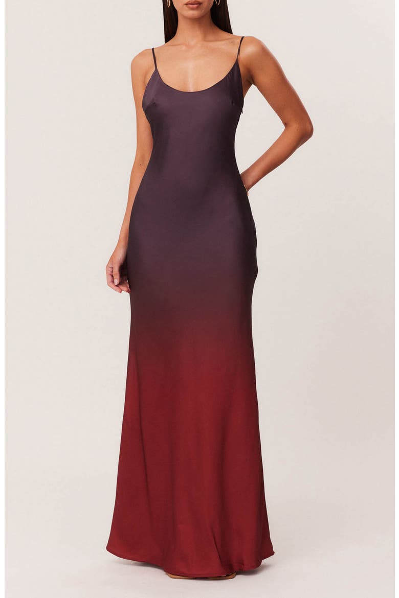 Amaya Ombré Satin Slipdress, Main, color, PLUM OMBRE