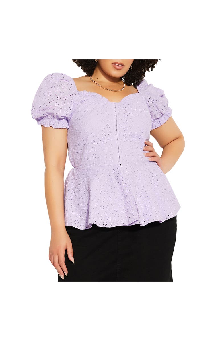 City Chic Sweet Broderie Cotton Top, Main, color, Lilac