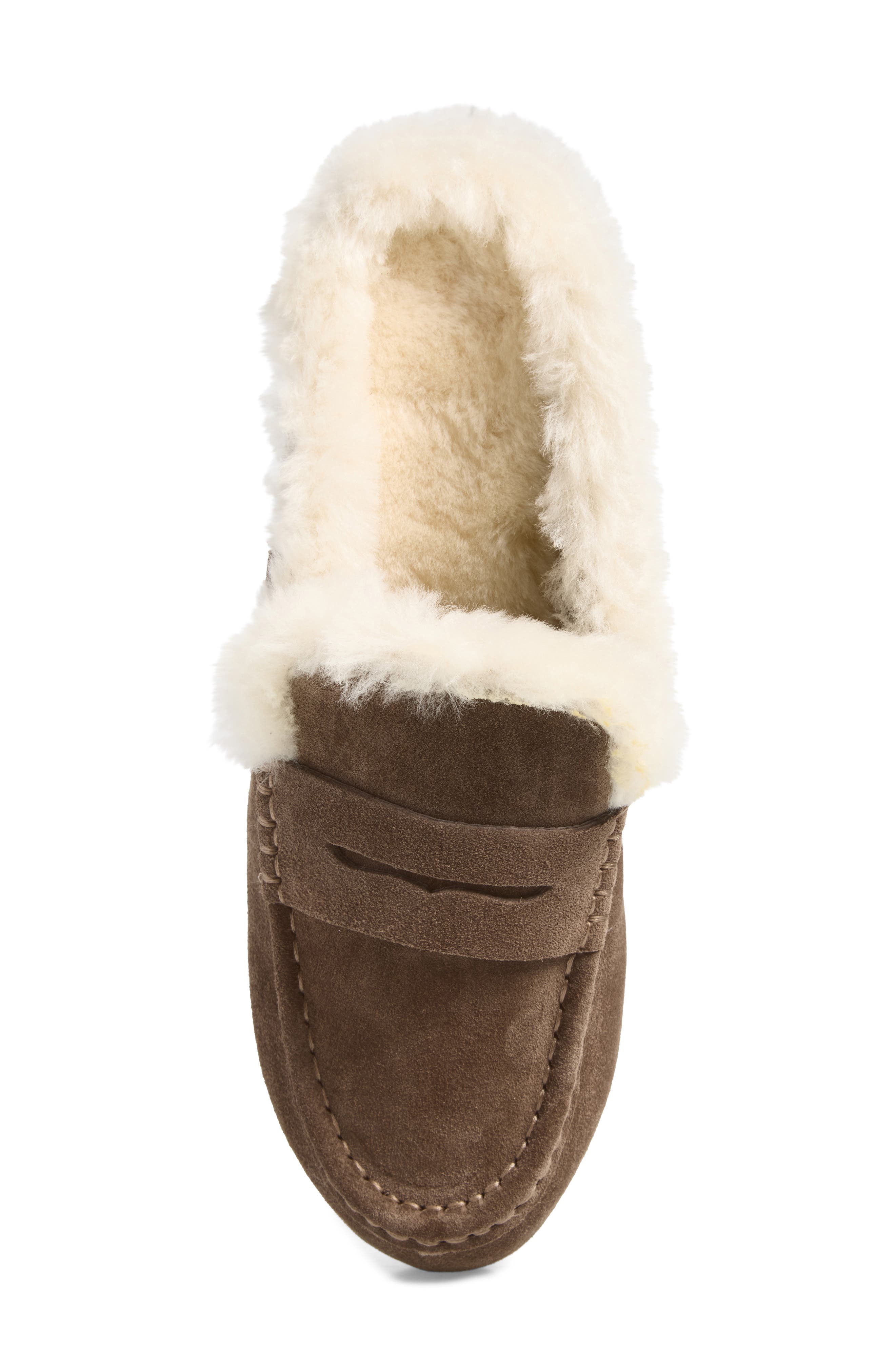 Genna Genuine Shearling Clog, Alternate, color, DARK TAUPE SUEDE
