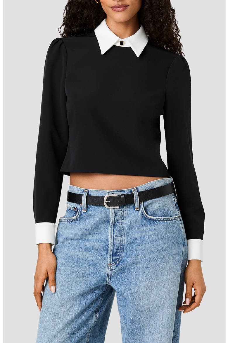 Echo Crepe Collared Long Sleeve Top, Main, color, BLACK/ WINTER WHITE