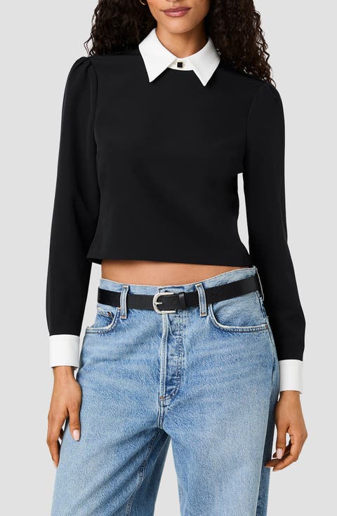 Echo Crepe Collared Long Sleeve Top