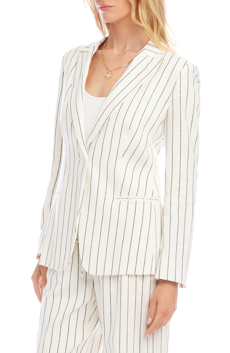 Karen Kane Stripe Linen Blend Blazer, Alternate, color, Cream