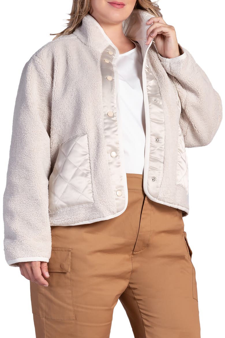 Zozo Satin Panel Faux Shearling Jacket, Alternate, color, OFF WHITE