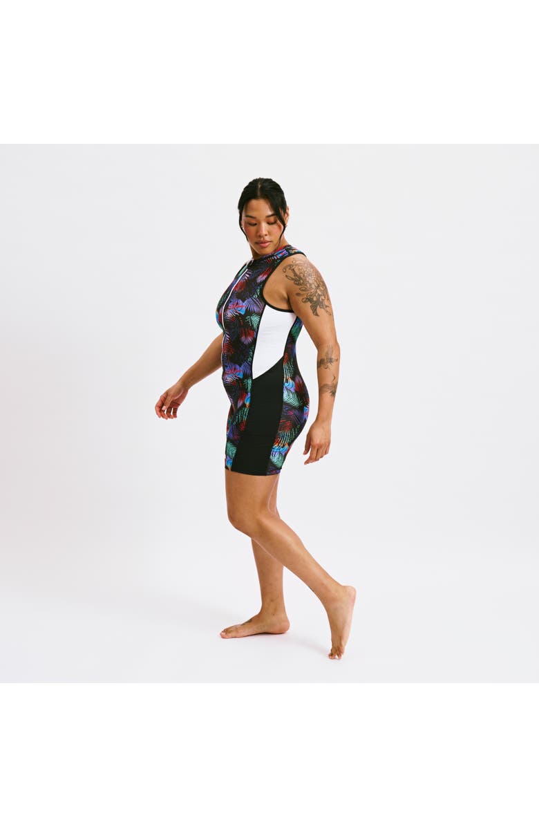 TomboyX 4.5-Inch Zip Up Swim Unisuit, Alternate, color, Palm Dreams