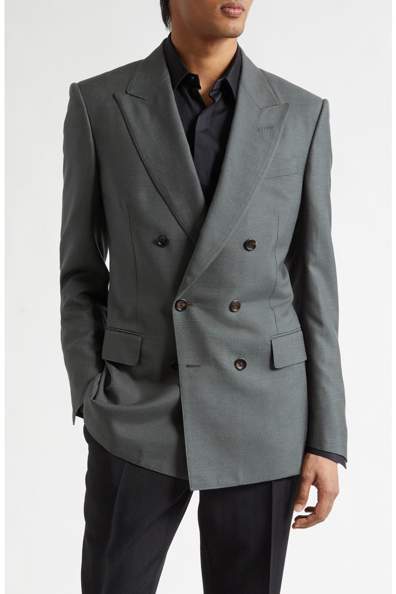 Dyllan Double Breasted Silk Canvas Sport Coat, Main, color, PINE GREEN/ GREY