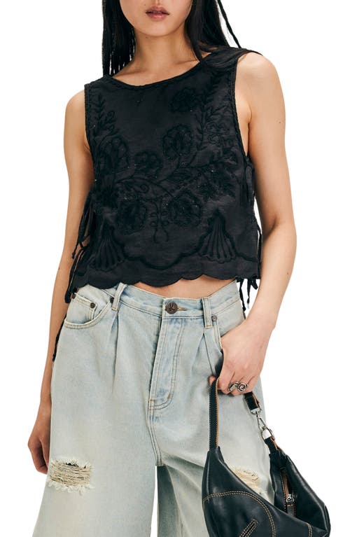 Shop Free People Faded Gardens Embroidered Cotton Tank In Washed Black
